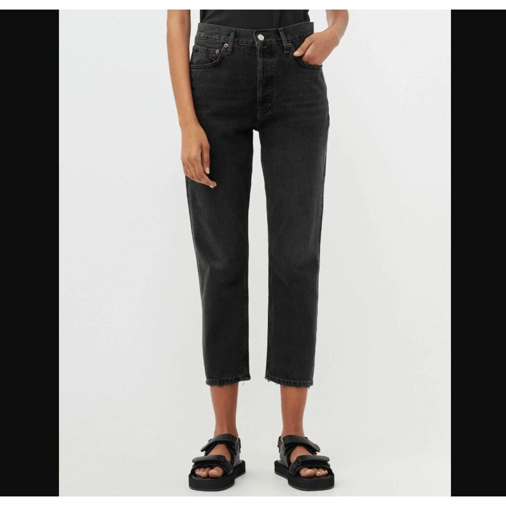 Agolde Riley Crop Jeans High Rise Straight Pepper Wash Black Size 27 Denim Pant